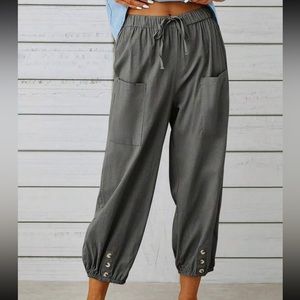 Classic Elegant Elastic Waist Pockets Lounge Pants Trousers Loungewear Joggers